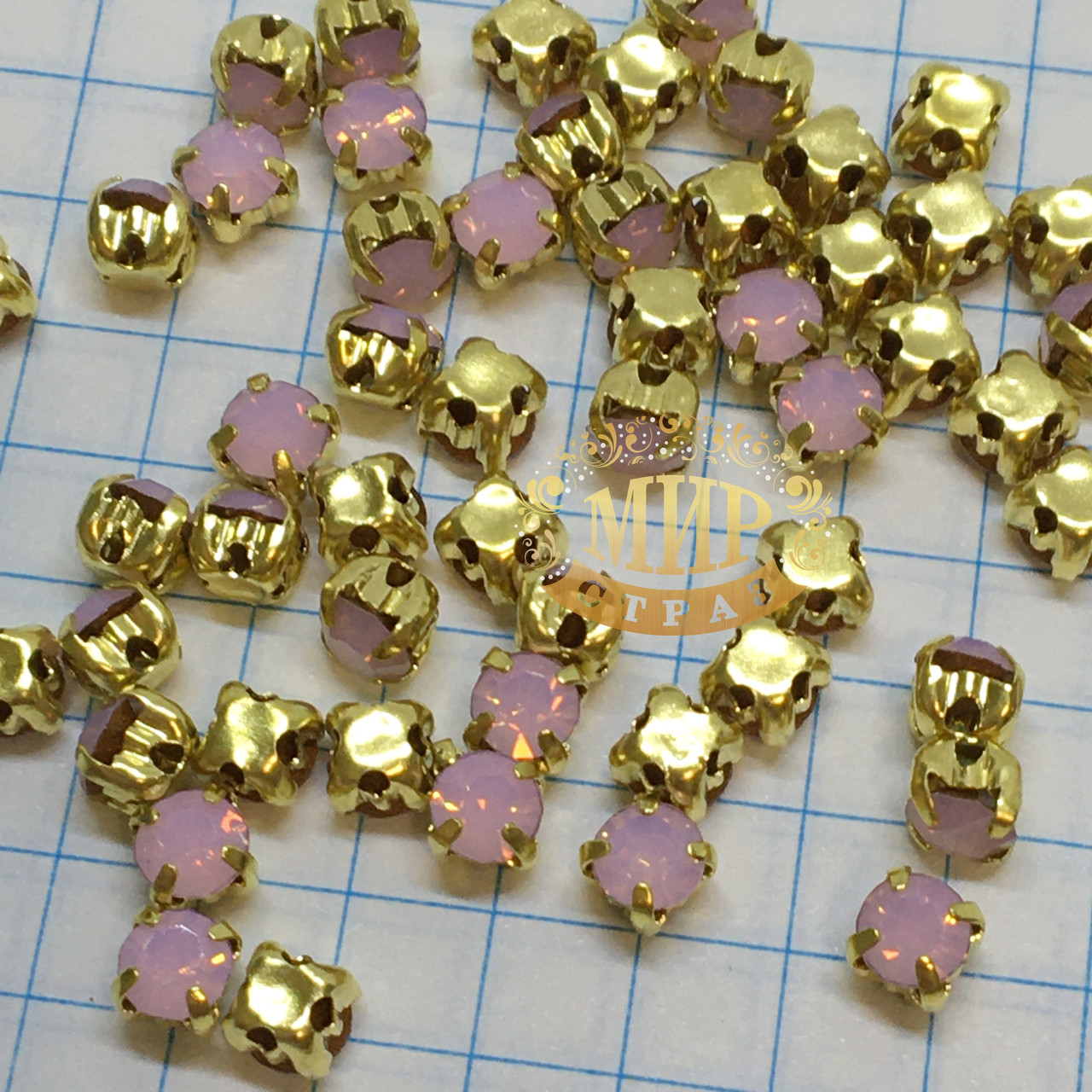Круглые стразы чатоны в золотых цапах, размер 4мм, цвет Pink Opal, 1шт - фото 3 - id-p1214461712