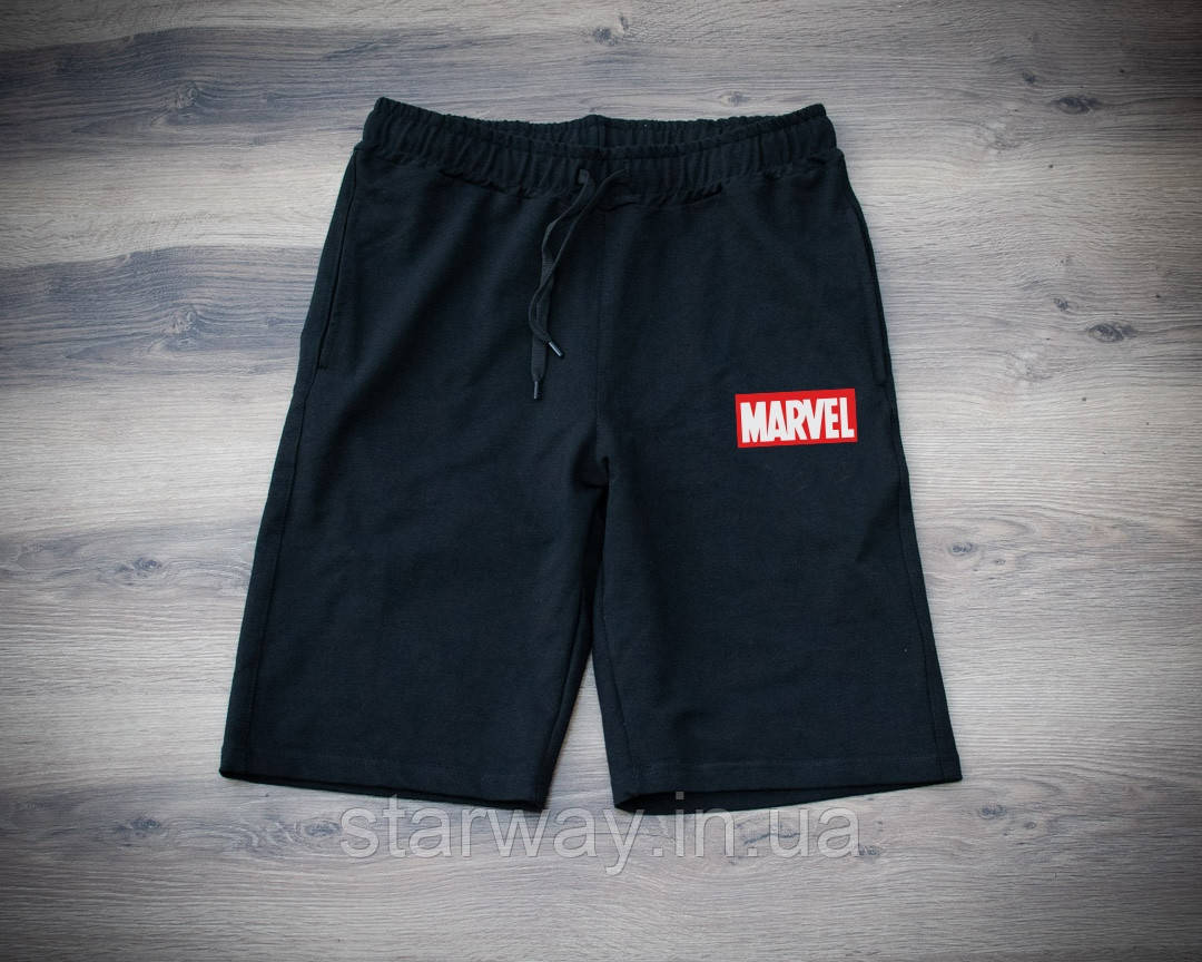 Чорні трикотажні шорти в стилі Marvel | марвел лого