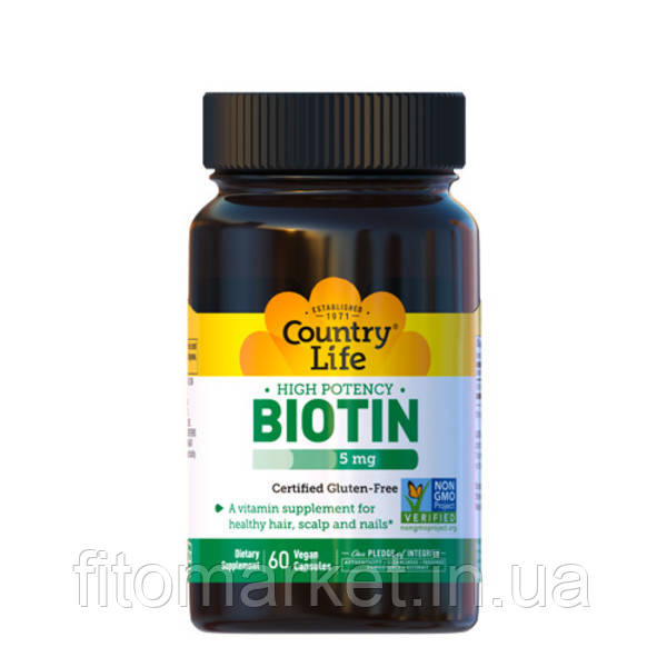 Вітаміни Biotin (Біотин) 5000 мкг 60 капсул ТМ Кантрі Лайф / Country Life