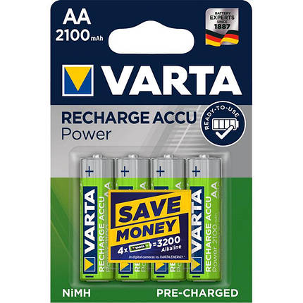 Аккумулятор Varta R2U (56706), AA/(HR6), 2100mAh, LSD Ni-MH, блистер 4шт, фото 2