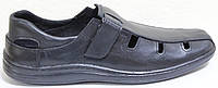 Мужские летние туфли черные кожаные на липучке, кожаная обувь мужская от производителя модель АМТ02ЧЛ