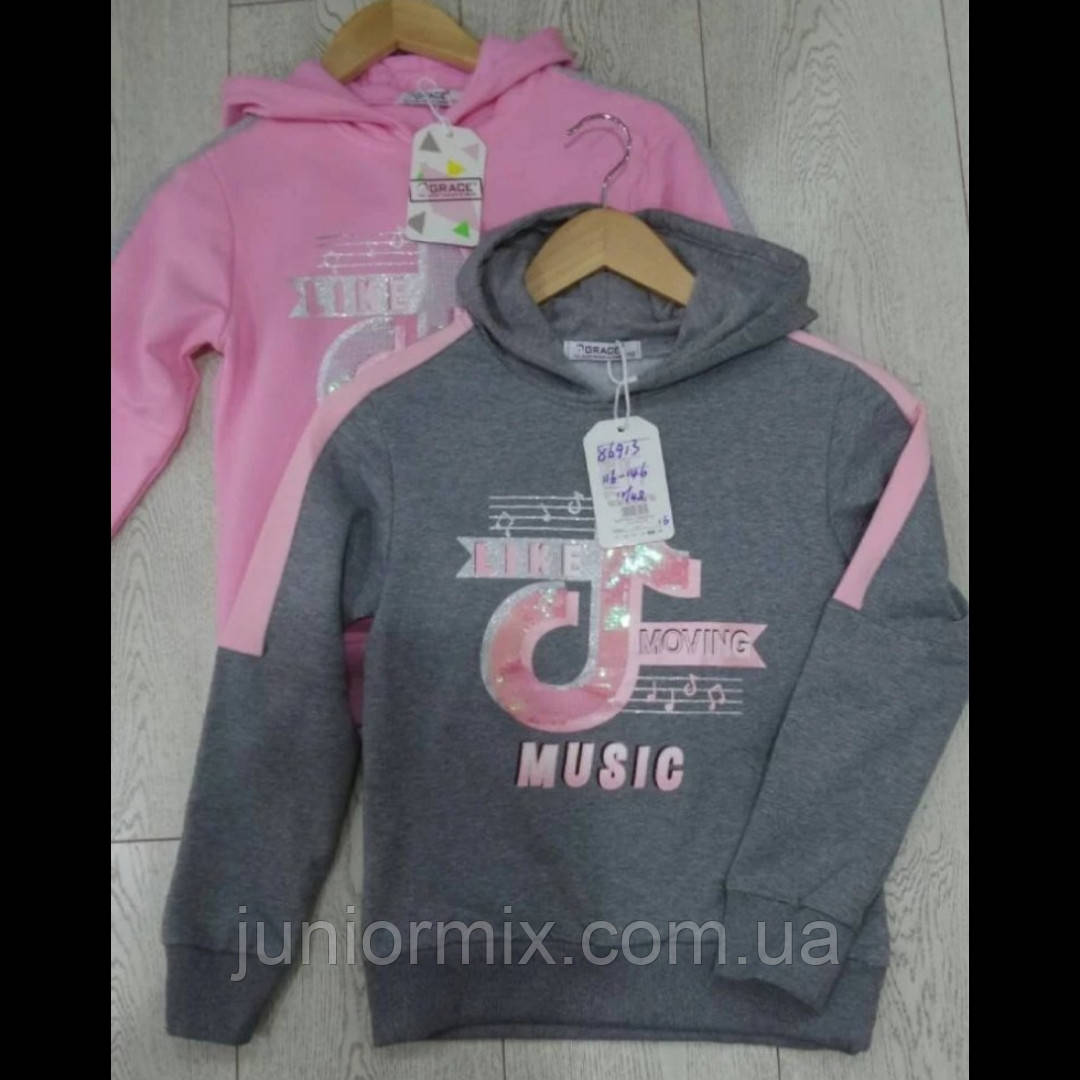 Трикотажні дитячі кофти з капюшоном для дівчаток оптом GRACE 116--146 см