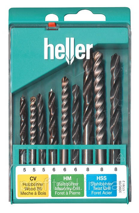 Набір свердел по дереву, бетону, металу 5/6/8 мм, 9 шт 17741 Heller 17741 Heller, фото 1