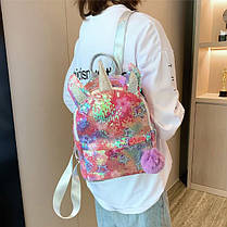 Рюкзак з вушками та рогом Єдинорога в паєтках Рожевий, фото 3