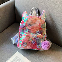 Рюкзак з вушками та рогом Єдинорога в паєтках Рожевий, фото 2