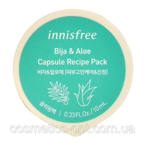 Капсульна маска з екстрактом насіння торреї та соку алое Innisfree Bija&Aloe Capsule Recipe Pack, 10 ml