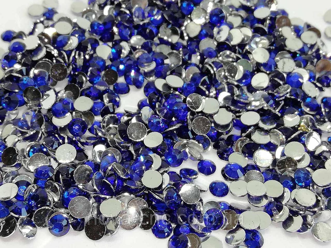 Стрази Термоклейові, Круглі, Граневі, Плоскі ззаду, Колір: Синій, Розмір: 4 мм, 1000 шт