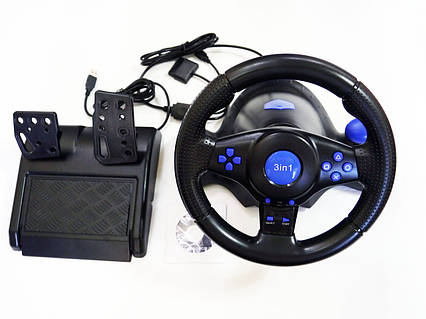 Кермо з педалями для PS2 PS3 PC (Вібро режим), фото 1