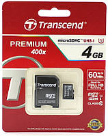 Карта памяти на 4 GB Transcend MicroSD + адаптер Full HD, 4К.