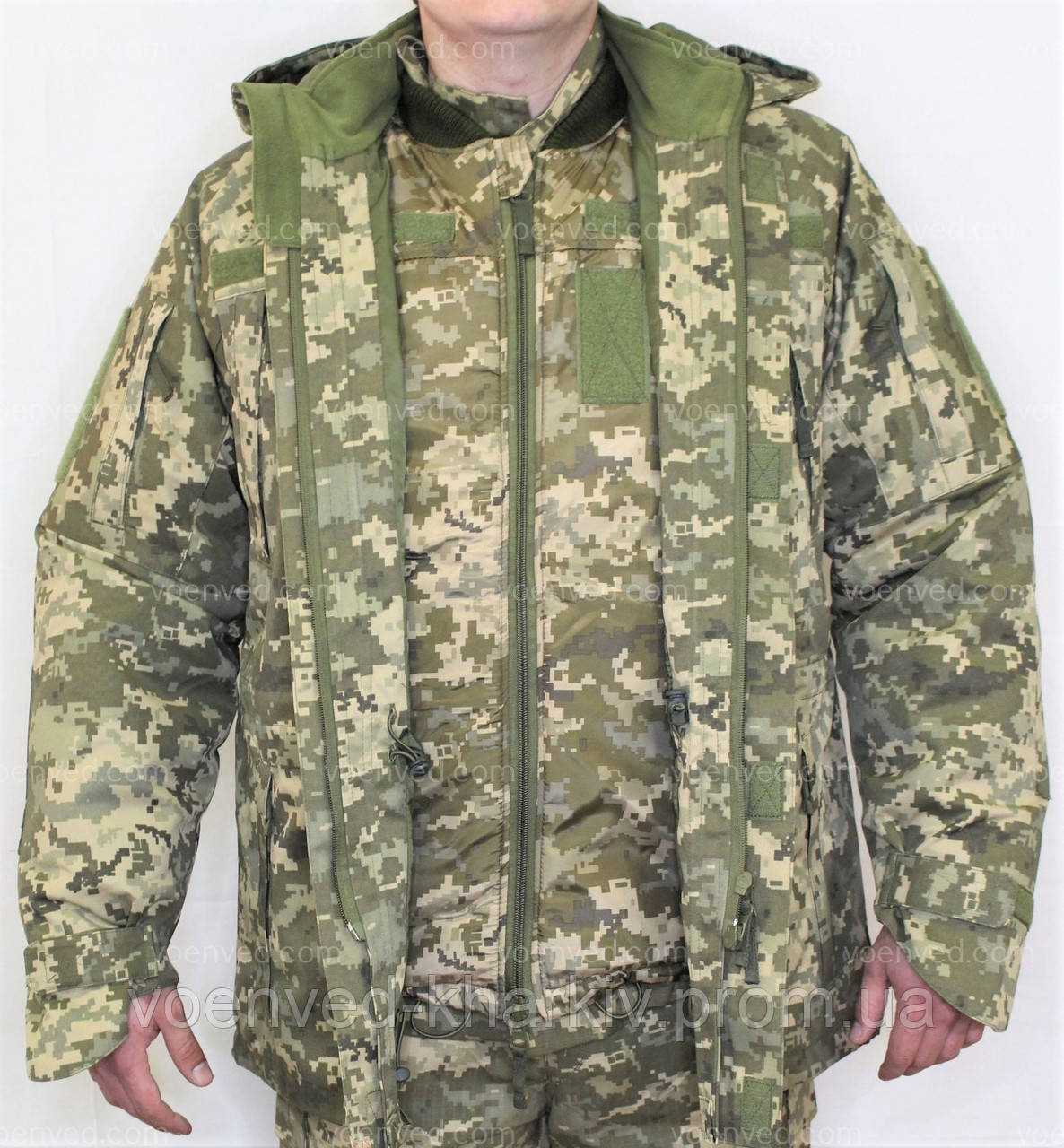 Бушлат зимовий подвійний (Куртка КВВЗ) ЗСУ статутний із підстібкою ММ-14 піксель, фото 1
