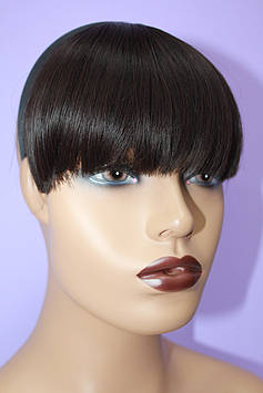 Чубчик на обручі штучні волосся термоволокно темний шоколад