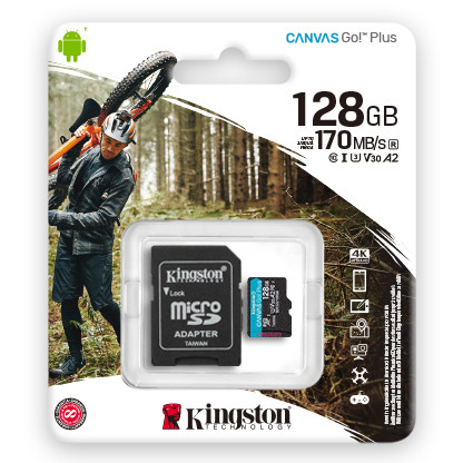 Картка пам'яті Kingston 128 GB microSDXC C10 UHS-I U3 A2 R170/W90MB/s Canvas Go Plus + S/ на складі