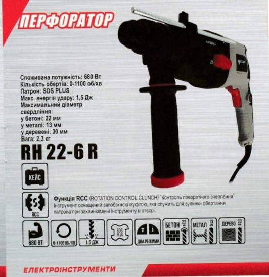 Перфоратор FORTE RH 22-6 R