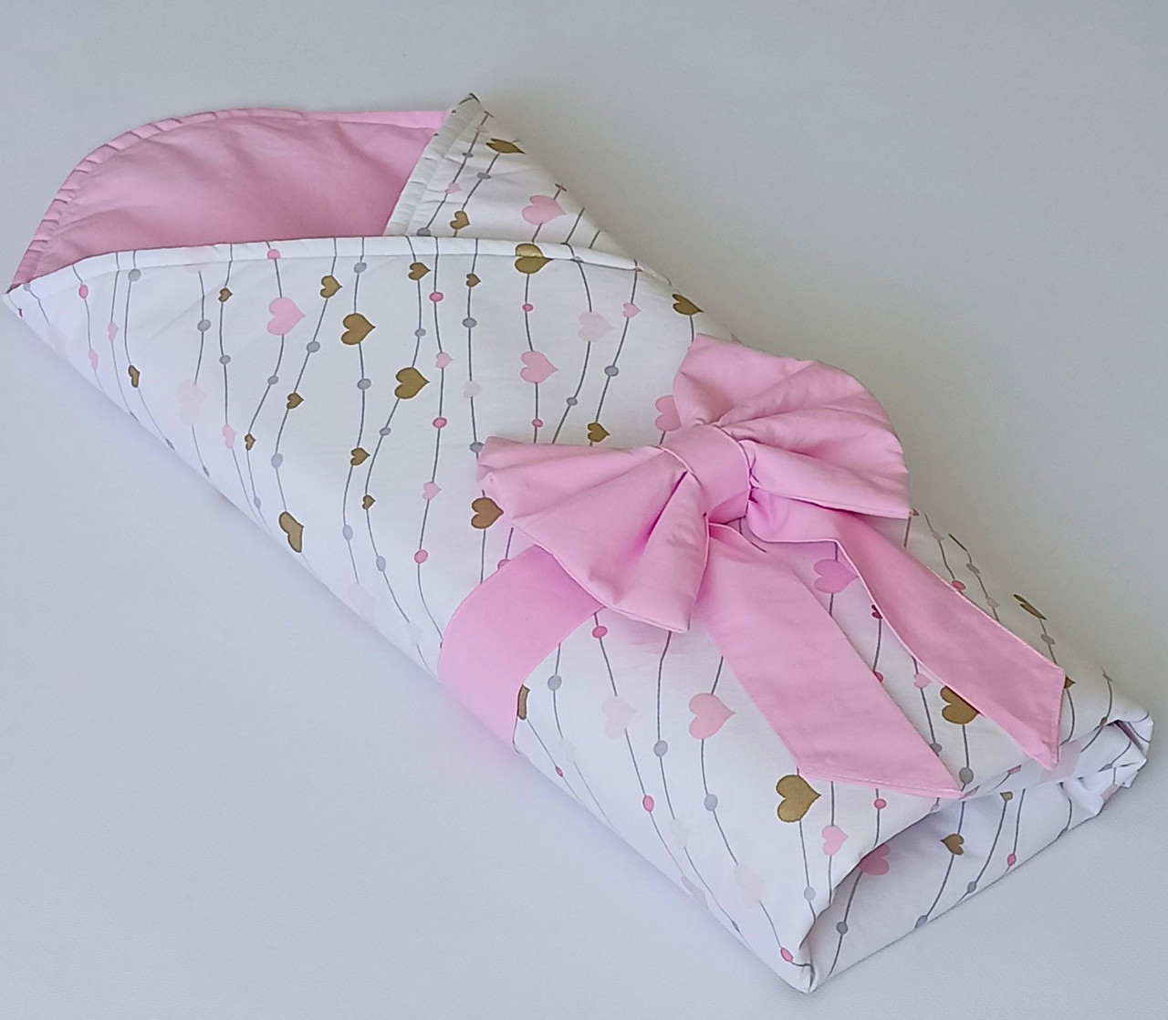 Літній конверт на виписку рожевий Сердечка