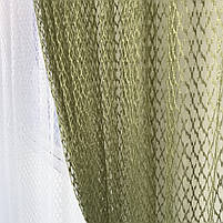 Готові пошиті гардини сітка Зелені, красивий комплект тюлевих штор із сітки 200х270 см і тюлю 400х270, фото 4