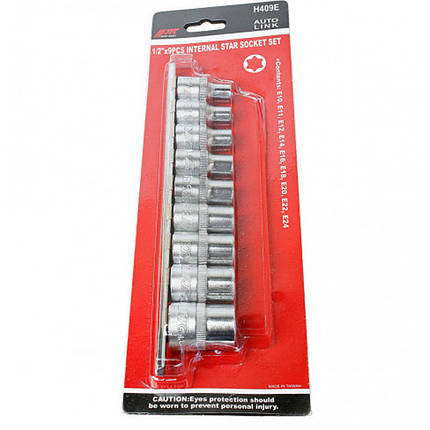 Набір головок торцевих TORX E10-E24 1/2" 9ед. H409E JTC, фото 2