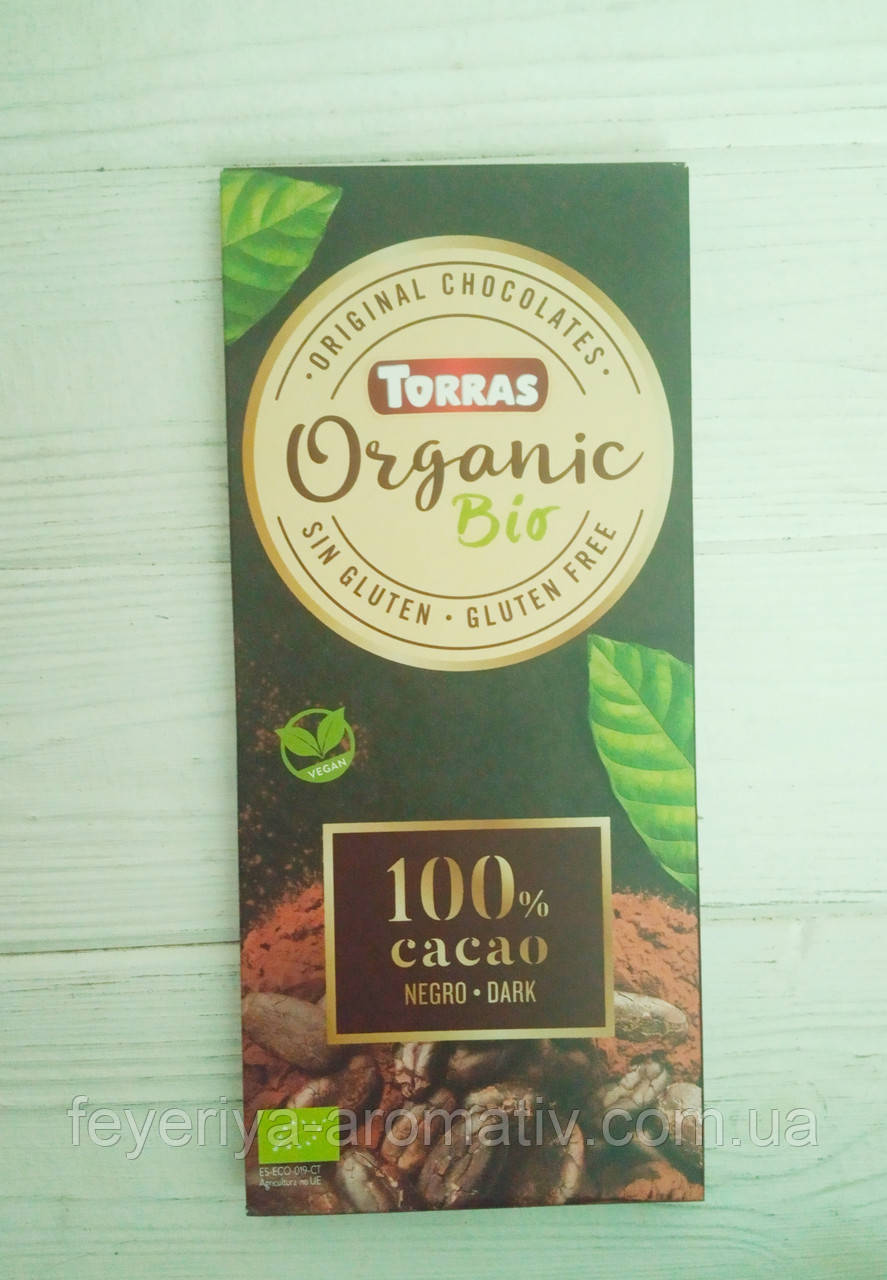 Шоколад 100% cacao без цукру та глютена Torras bio organic 100г (Іспанія)