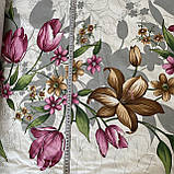 Бязь з великими рожевими і сірими кольорами на молочному, ширина 220 см, фото 3