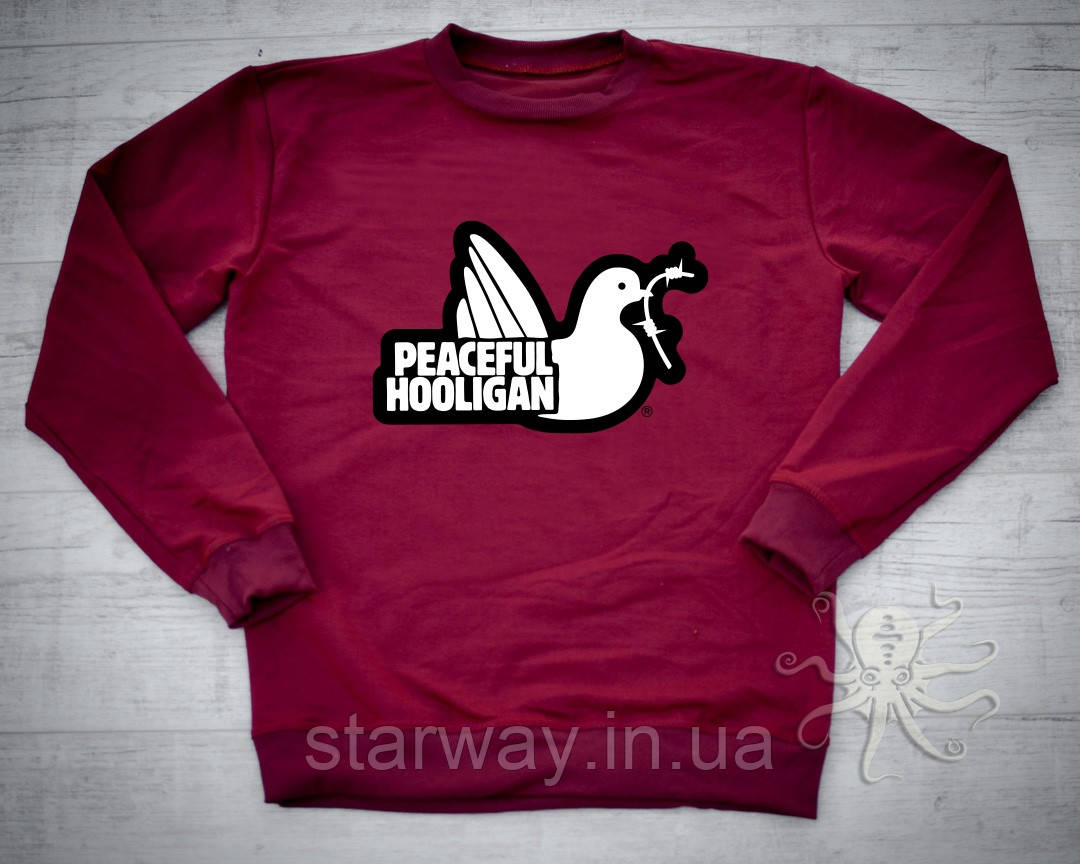 Бордовий світшот Peaceful Hooligan logo | стильна Кофта
