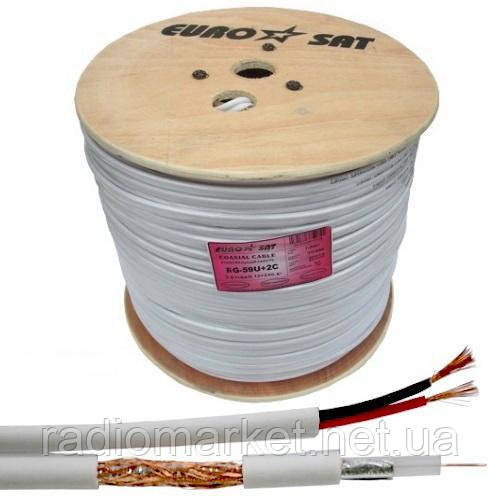 Кабель для відеоспостереження RG-59+ 2х0,75"EuroSat, білий, фото 1
