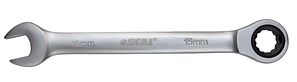 Ключ рожково-накидний трещоточный 15мм CrV satine