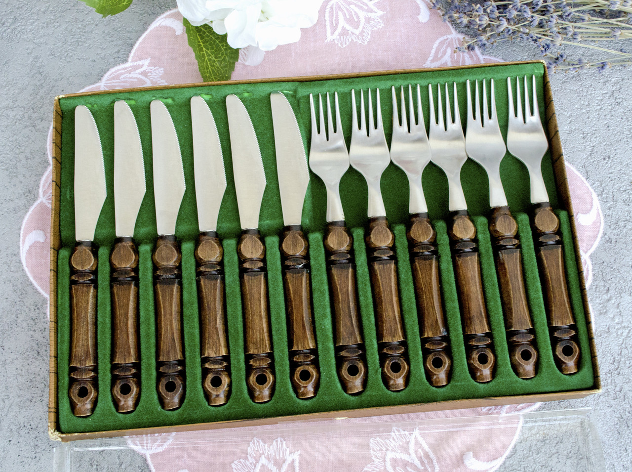 Набір столових ножів із виделками на шість персон, неіржавка сталь, дерев'яні ручки, Rostfrey Solinger, фото 1