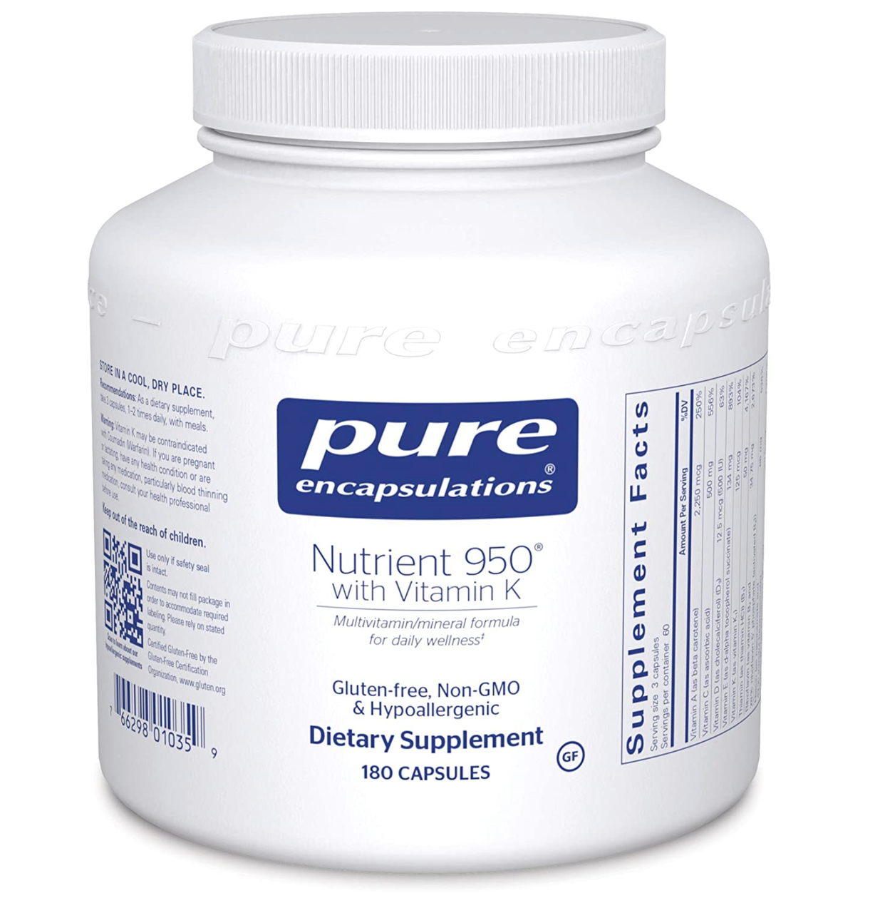 Pure Encapsulations Nutrient 950 with Vitamin K / Нутріенти 950 з вітаміном К 180 капс