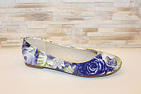 Балетки туфли женские синие цветы Т1096