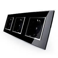 Розетка тройная с заземлением Livolo черный хром стекло (VL-C7C3EU-12C) VL-C7C3EU-12-chrome Розетка тройная с заземлением Livolo черный хром стекло (VL-C7C3EU-12C)