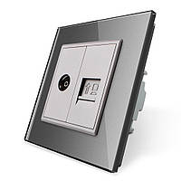 Комп'ютерна розетка RJ-45 ТВ розетка Livolo сірий скло (VL-C791VC-15) VL-C791VC-15 Комп'ютерна розетка RJ-45 ТВ розетка Livolo сірий скло (VL-C791VC-15)
