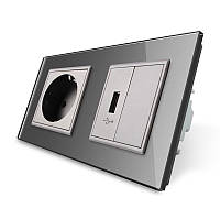 Розетка із заземленням і розетки USB Livolo сірий скло (VL-C7C1EUUSBK0-15) VL-C7C1EUUSBK0-15 Розетка із заземленням і розетки USB Livolo сірий скло (VL-C7C1EUUSBK0-15)