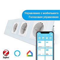 Сенсорний Wi-Fi вимикач Livolo ZigBee 2 каналу з трьома розетками білий скло (VL-C702Z/C7C3EU-11) VL-C702Z/C7C3EU-11 Сенсорний Wi-Fi вимикач Livolo ZigBee 2 каналу з трьома розетками білий скло (VL-C702Z/C7C3EU-11)