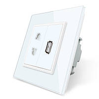 Розетка універсальна розетка, USB Livolo білий скло (VL-C7C1AUSB-11) VL-C7C1AUSB-11 Розетка універсальна розетка, USB Livolo білий скло (VL-C7C1AUSB-11)