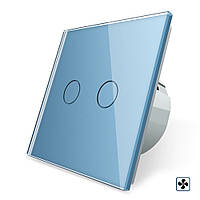 Сенсорный выключатель Livolo для ванной комнаты свет и вытяжка голубой стекло (VL-C702-2IH-19)