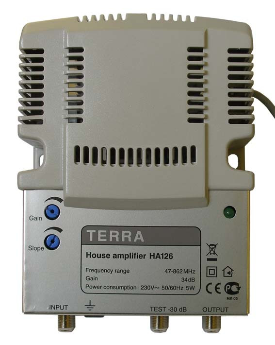 TERRA HA126 (1 вход, 1 выход, усиление 34 дБ, выходной уровень 117дБ/мкВ, регулировки АЧХ и усиления) - фото 1 - id-p163893296