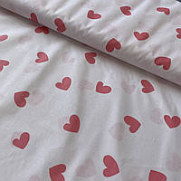 Тканина бязь із сердечками рожевими 2,5 см на блідо-рожевому тлі, ш. 160 см