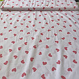 Тканина бязь із сердечками рожевими 2,5 см на блідо-рожевому тлі, ш. 160 см, фото 2