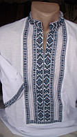Чоловіча вишита сорочка ручної роботи з синім орнаментом SM-0009