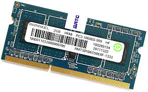 Оперативна пам'ять для ноутбука Ramaxel SODIMM DDR3 2Gb 1333MHz 10600s 1R8 CL9 Б/У MIX