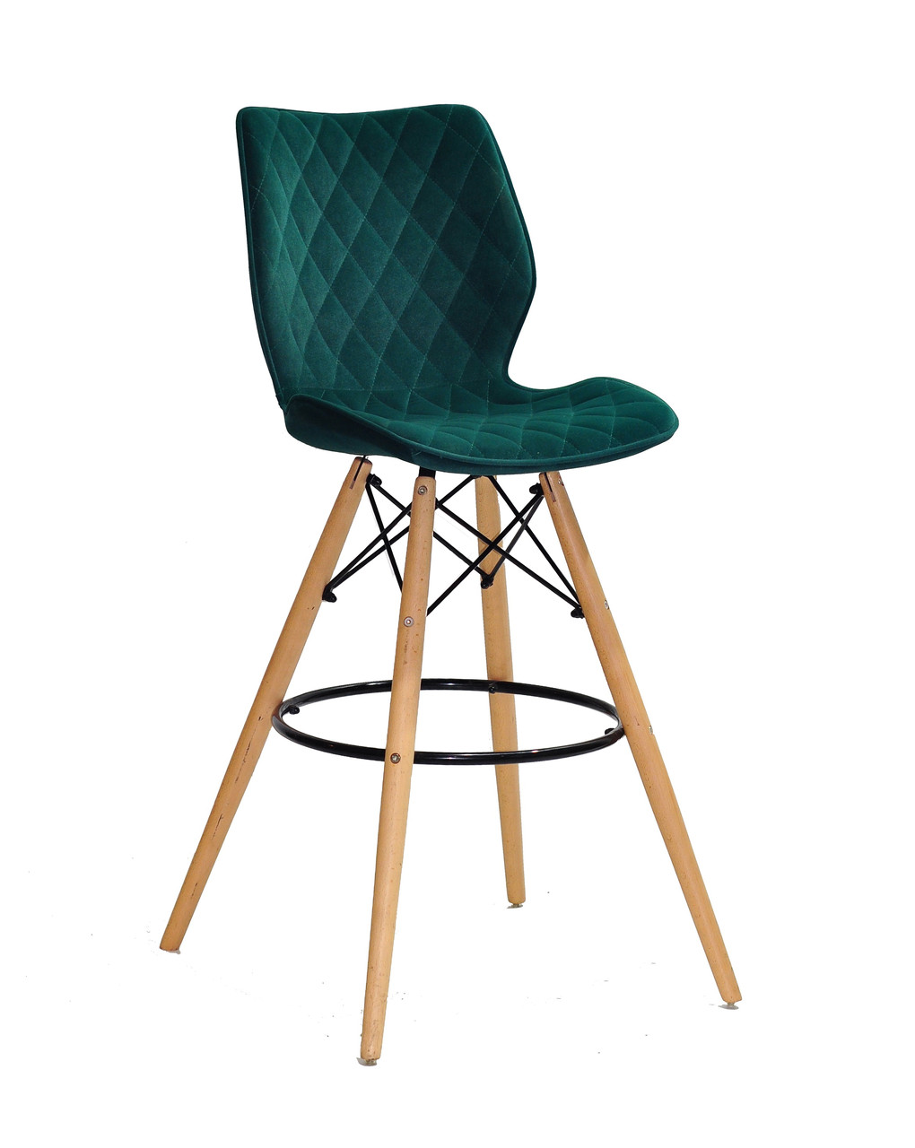Стілець барний на дерев'яних ніжках Nolan Bar оксамит, колір зелений 1003