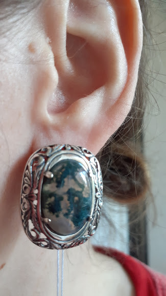 Срібні сережки з моховим агатом, фото 1