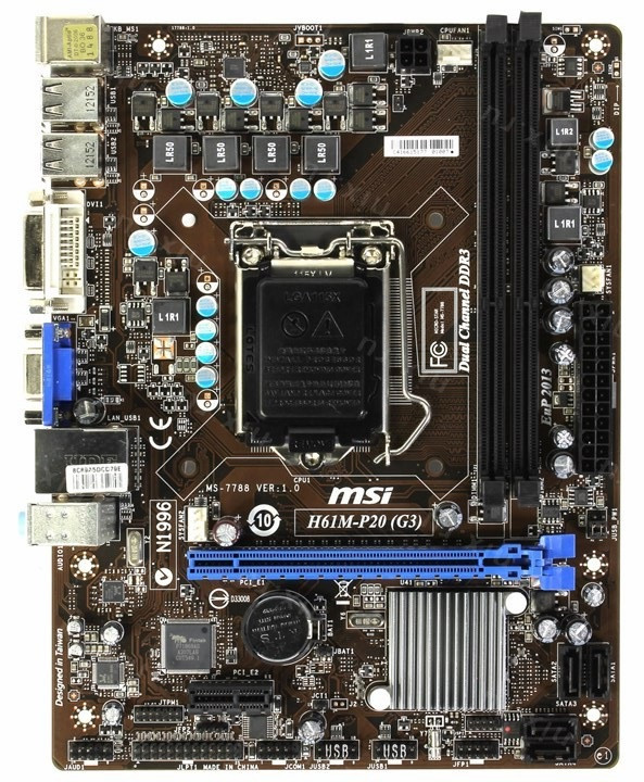 Материнська ПЛАТА s1155 MSI MS-7788 ( H61M-P20 (G3) ) на DDR3 з ПІДТРИМКОЮ Core - i7,i5,i3 3го ПОКОЛІННЯ 1155