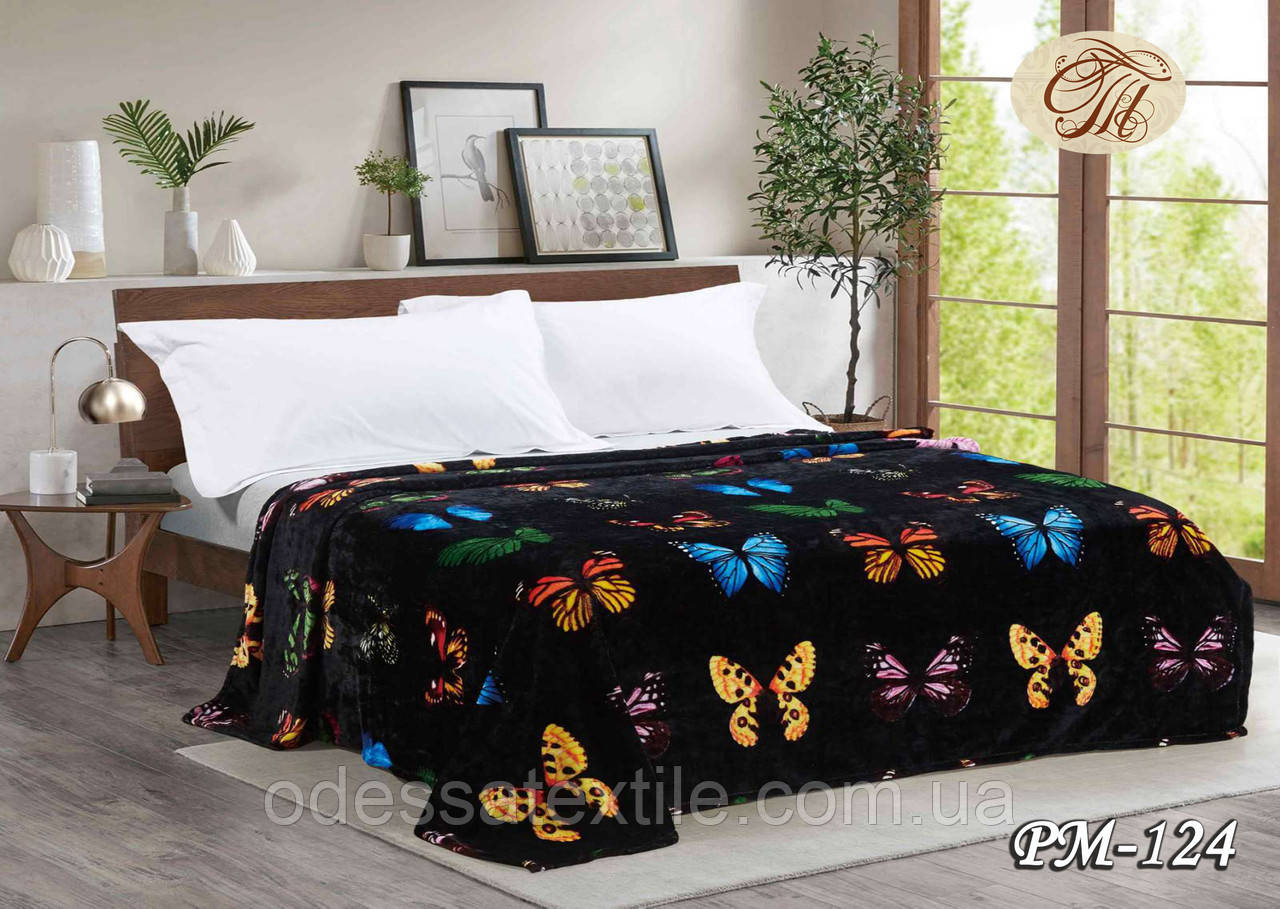 Плед з флісу Метелик на чорному (200х220), фото 1