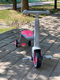 Триколісний велосипед-самокат 3в1 JT музичний світло колеса PU, Сіро-рожевий 90601