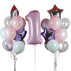 Прикраси кулями на день народження для дівчинки і кулька цифра 1