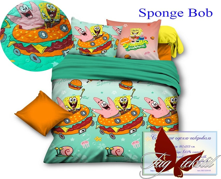 Стьобане покривало-ковдра Спанч Боб, фото 1