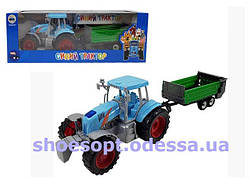 Дитячий іграшковий Синій трактор інерційний із причепом