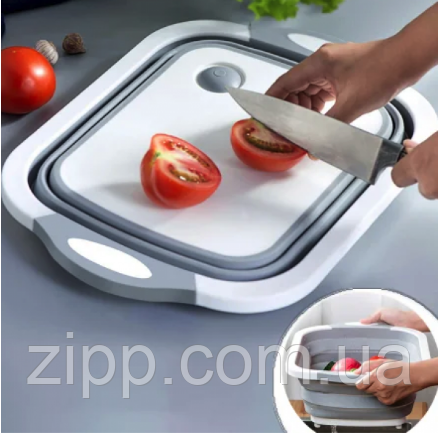 Дошка обробна складна універсальна Kitchen 2 в 1 для миття та різання овочів Біло-сіра