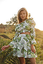 Костюм Leaves жіночий із льону літній красивий топ з рюшами та спідниця в тропічний принт Кdi1191, фото 2