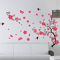 Вінілові наклейки на стіну, вікна, шафи "квітуча сакура та ластівки" 1м40 см*90 см (лист60*90 см)